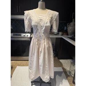 80's Vintage Gunne Sax Pink White Lace Dress  Gown Prarie Sz 9 Or Medium